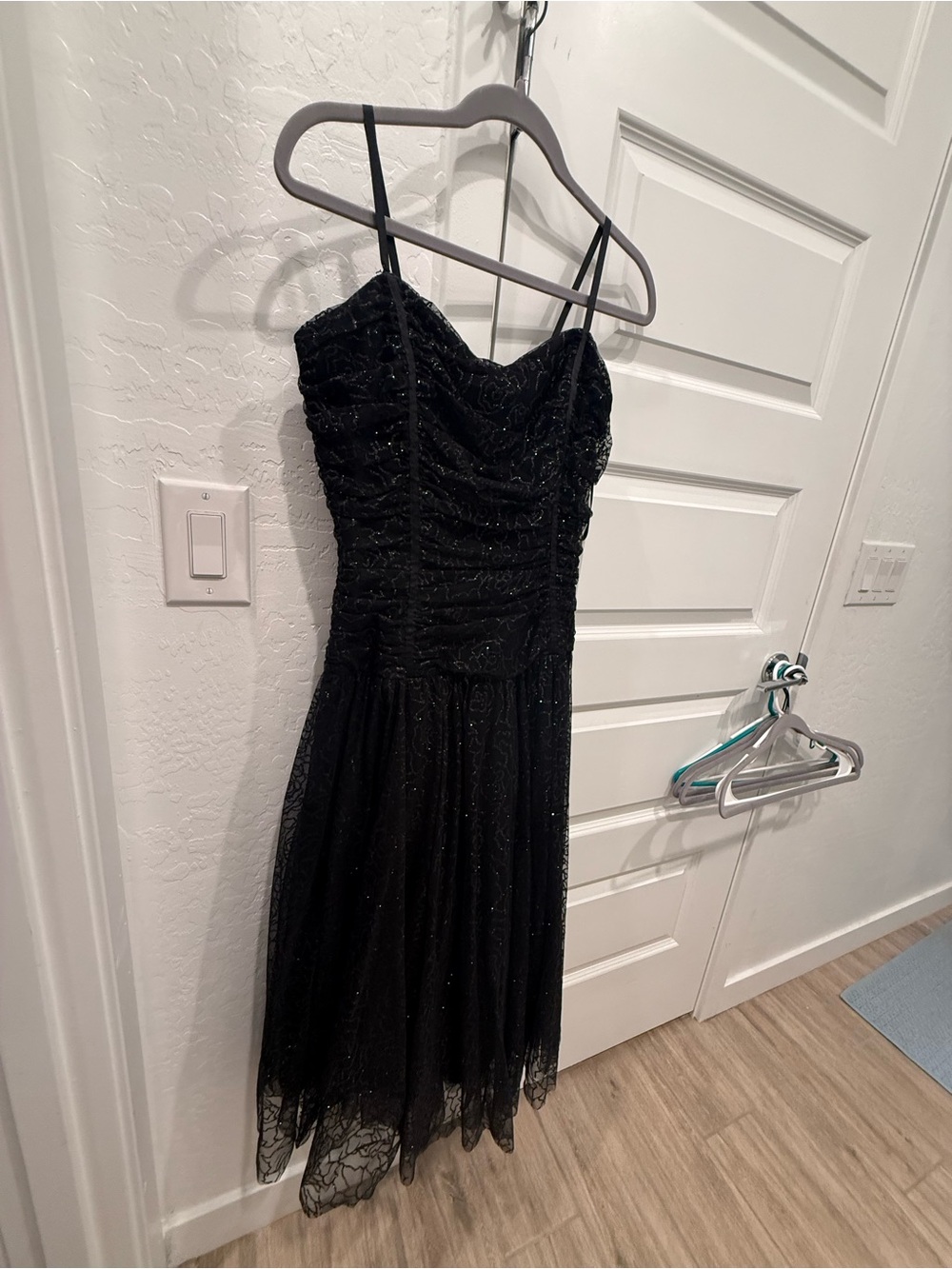 Betsey Johnson Black Sparkle Midi Dress with Spaghetti Straps